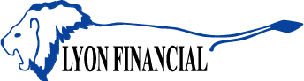 A blue lion's head on a black background.
